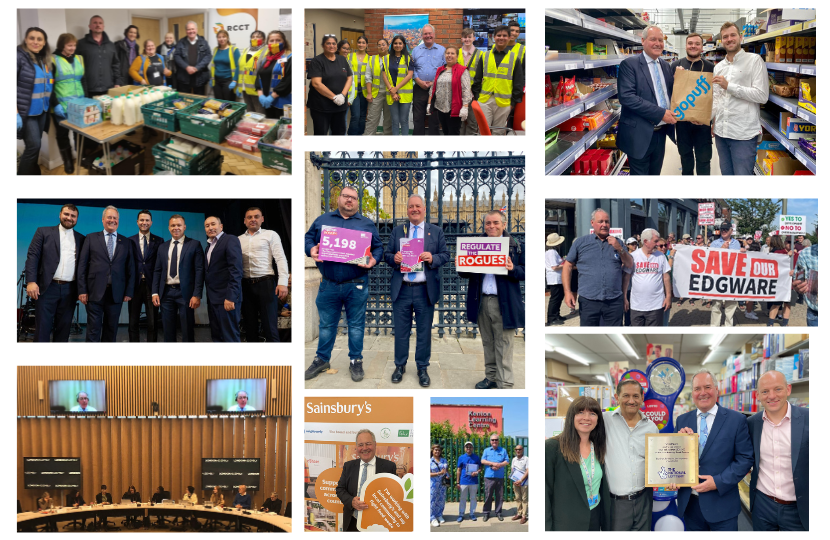 Collage of images of Bob supporting businesses across Harrow East