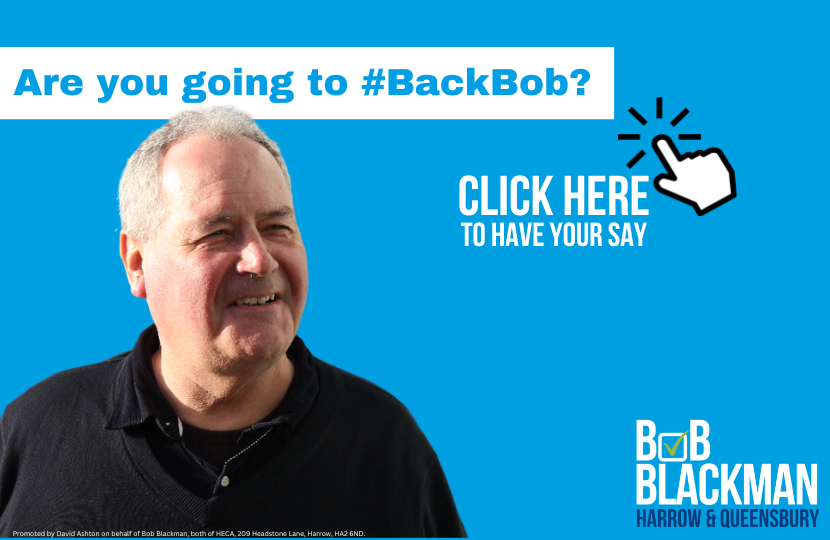 Image of Bob Blackman with the question Are you going to #BackBob?